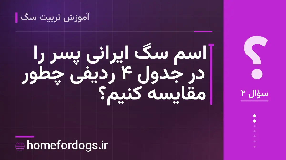 اسم سگ ایرانی پسر را در جدول ۴ ردیفی چطور مقایسه کنیم؟