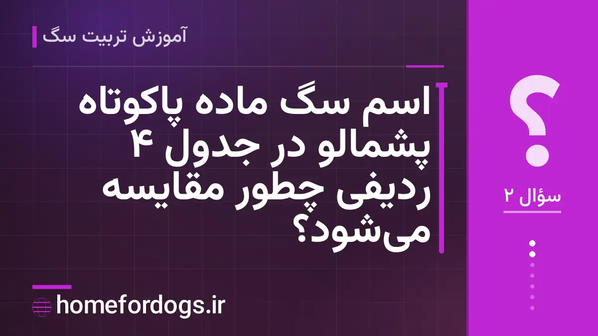 اسم سگ ماده پاکوتاه پشمالو در جدول ۴ ردیفی چطور مقایسه می‌شود؟